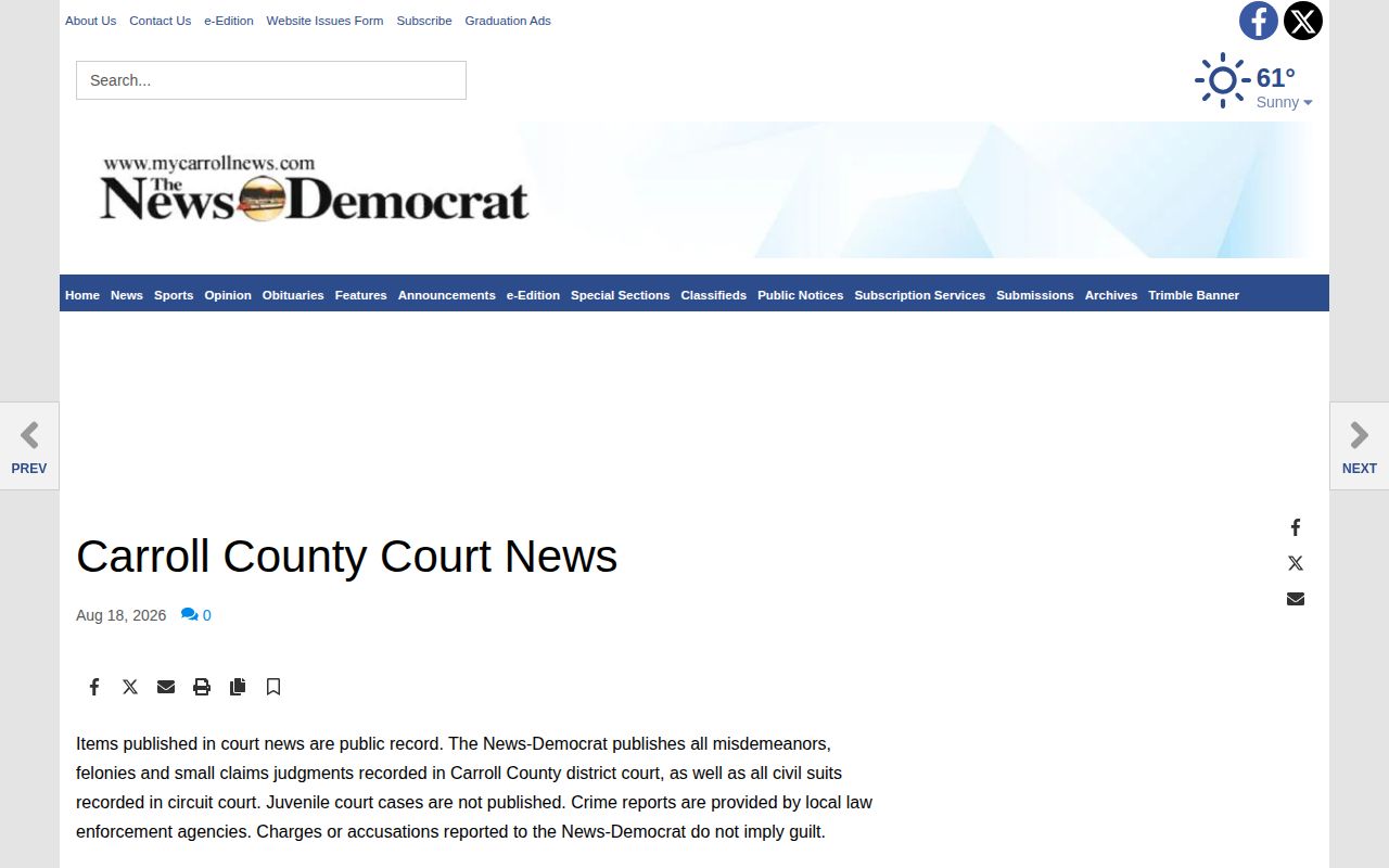 News-Democrat Carroll County court news and accusation notice