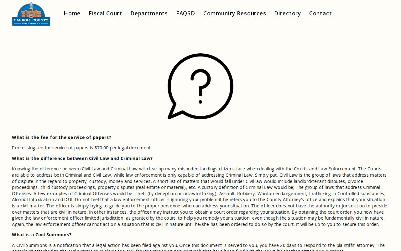 Carroll County Sheriff warrant FAQ and warrant check procedure